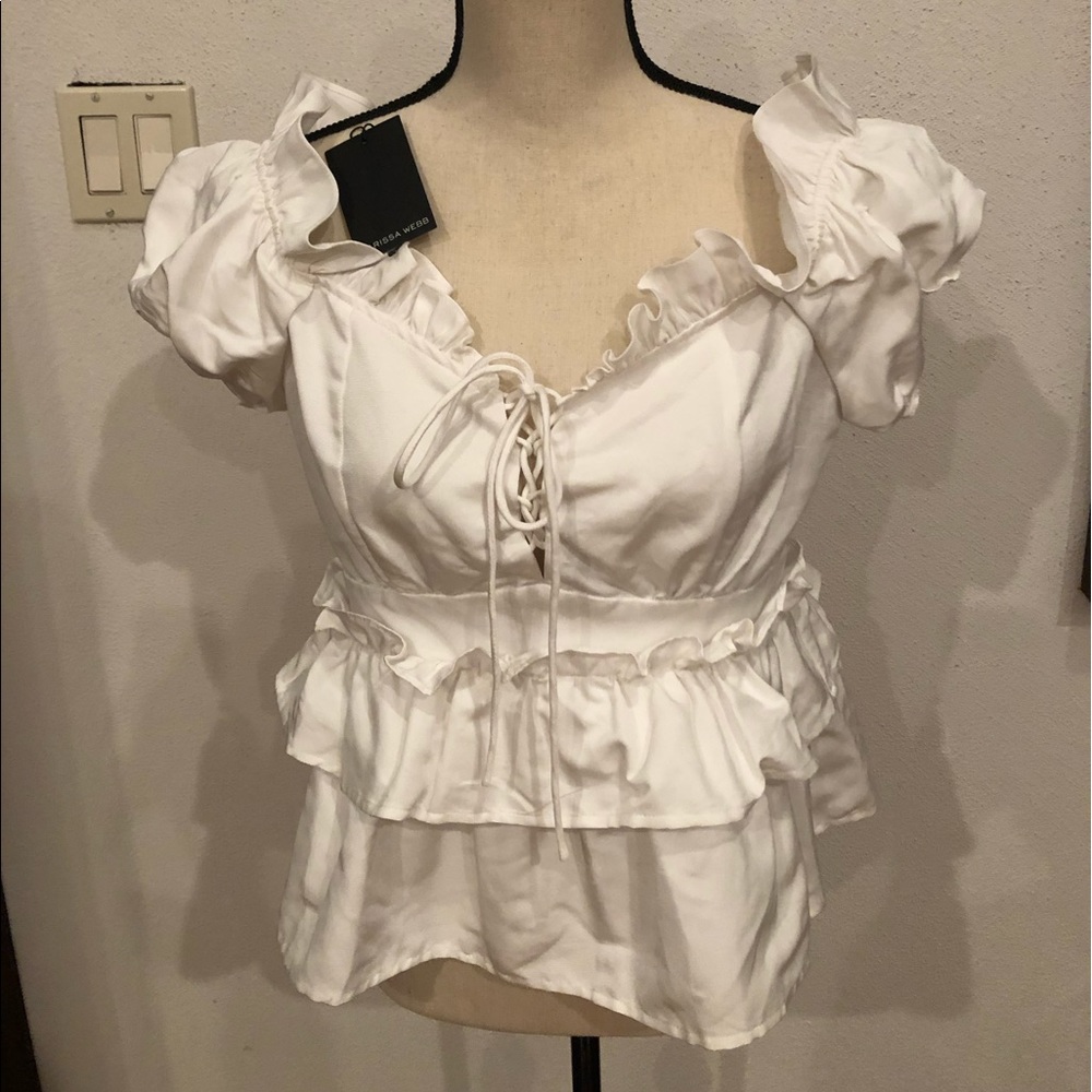 Marissa Webb tie top w/ poof sleeve detail.